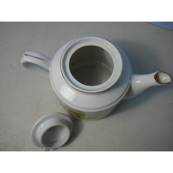 Vintage Ceramic Farmland Rainbow Tea Pot China  with Gold Trim - Picture 5 of 8